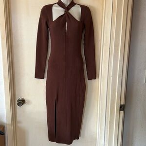 ASTR the Label Brown  Twist Neck Sweater Midi Dress Size M
